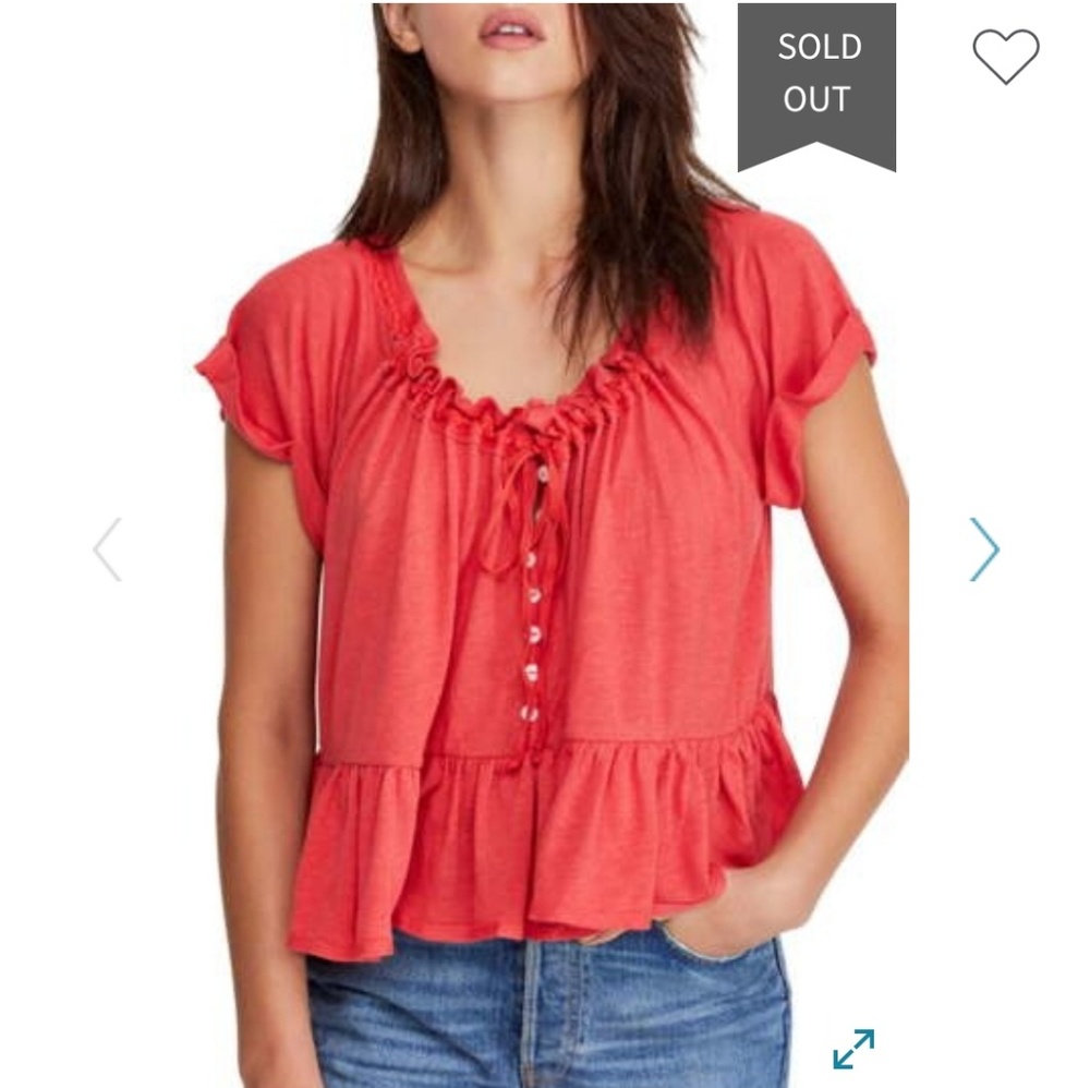Free People Charlie Tee Camelia Red Coral